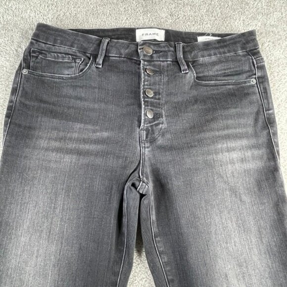 Frame Jeans Black Le Mini Boot Button Fly Charlie Wash Denim - Picture 2 of 4